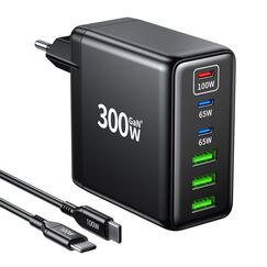 HSSNS 300W USB-C Ladegerät, 6 Port USB Ladegerät Mehrfach Schnellladegerät mit 3 USB-C und 3 USB-A, GaN PD Charger für MacBook iPad Pro/Air, iPhone 17 16 15 Pro Max, Samsung usw.