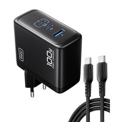 INIU USB C Ladegerät, 100W 3-Port Laptop Schnellladegerät mit USB C Kabel, GaN Mehrfach Netzteil für MacBook Air Pro, iPad, iPhone 17 16 15 Pro Max, Samsung Galaxy S25 S24 Ultra, Pixel, Switch 2 etc