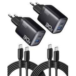 INIU 30W USB C Ladegerät, 2 Stück [USBC + USBA] Schnellladegerät mit Kabel, GaN PD Mehrfach Netzteil, USB C Charger für iPhone 17 16 Pro Max, iPad Pro, MacBook Air, Galaxy S25 S24 Ultra, Google 10 etc