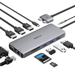 MacBook Docking Station Dual Monitor, MOKiN 12 in 2 USB C HUB HDMI Adapter für MacBook Pro/Air MacBook Dock Dongle USB C auf Dual HDMI, VGA, Ethernet, 100W PD, 4X USB C und SD/microSD