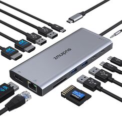 USB C Docking Station Dual Monitor,Triple Display USBC Dock, 14 in 1 Laptop Dockingstation mit 2 * 4K HDMI,DP/Displayport,Ethernet,4*USB,100W PD,USB-C Data,SD/TF,Audio/Mic für Dell HP Lenovo etc
