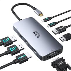 USB C Dockingstation Dual DisplayPort 8 in 1 USB C Dock Multiport Adapter mit 4K HDMI, 2 * 4K DP, 1080P VGA, 2*USB2.0, USB-C Daten, 100W PD 3.0, Laptop Multi Monitore Docking Station für Dell HP