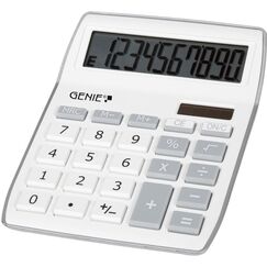 GENIE 840S Taschenrechner, Großes Angewinkeltes Display, 10-stelliger Dual-Power (Solar und Batterie) Tischrechner, Weiß/Silber