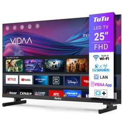 TuTu TUV25FQ1B Fernseher 25 Zoll (64 cm), Full HD Smart TV mit WLAN, Triple Tuner (DVB-T/T2, DVB-C, DVB-S/S2), App Store, AirPlay, HDMI, USB