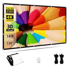 TOWOND Beamer Leinwand 150 Zoll, Mobile Leinwand für Beamer, 16:9 HD Filmleinwand, Faltbare und Tragbare Anti-Falten Outdoor Indoor für Home Party Theater Nächte