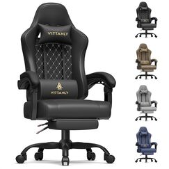 Vittanly Gaming Stuhl mit Frühling Kissen, Ergonomischer Gaming Chair Gamer Stuhl mit Kopfstütze, Lendenkissen und Fußstütze, Höhenverstellbarer Drehbarer Gaming Sessel Bürostuhl 150 kg, Schwarz