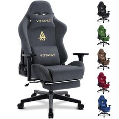 Vittanly Gaming Stuhl, Luxuriöser Wildlederimitat Gaming Chair Bürostuhl, Ergonomischer Schreibtischstuhl mit Fußstütze Kopfstütze und Lendenkissen, 3D Armlehnen, 90-155° Rückenlehne, Grau