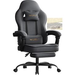 WOLTU Gaming Stuhl Stoff mit Bequemlichkeit Federunterlage, Kühl im Sommer, Gamer Chair Sessel Hohe Belastbarkeit ergonomischer mit Kopfkissen, Lendenkissen, Fußstütze, Tech-Stoff, Grau