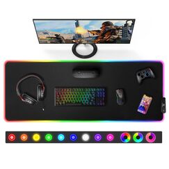 Gimars Gaming Mauspad, 12 LED Beleuchtungsmodi RGB Mousepad XXL, 800x300x5mm, Groß Desk Mat Gaming Zubehör mit wasserdichte Oberfläche, 5mm Rutschfester Gummifuß für PC Tastatur