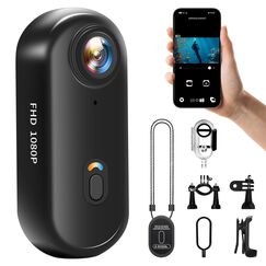 NinjaCam Action Cam 1080P WiFi, Bodycam Körperkamera Mini, 360° Action Kamera, Sportkamera Wasserdicht bis 30M, Multifunctional Accessories, Vlog Kamera, Helmkamera Motorrad, Schwarz
