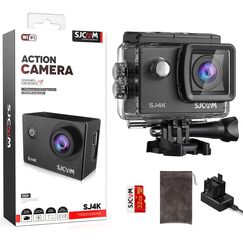 SJCAM SJ4000 Action Cam 4K30fps WiFi Unterwasserkamera,40MP Ultra HD 170°FOV mit EIS Bildstabilisierung, 30m/98ft Wasserdicht Sportkamera mit 2 Akkus, 32G SD Karte und Helmhalterung Zubehör Kits