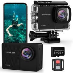 TIMNUT 4K 60FPS Action Cam, Unterwasserkamera mit 64G SD Karte 48MP HD WiFi Kamera mit EIS 40M Wasserdicht Actionkameras Weitwinkel Sportkamera mit 2 * 1350 mAh Akkus Helmhalterung Zubehör Kits