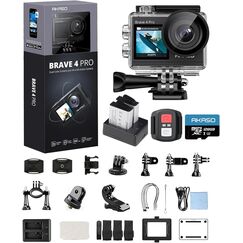 AKASO Brave 4 Pro Action Cam 4K30FPS 20MP mit 128GB U3 Speicherkarte 40M Unterwasserkamera Ultra HD Touchscreen 170 ° Weitwinkel, EIS Stabilisierung, 5X Zoom, 2.4G Fernbedienung und 2 Akkus 1350mAh