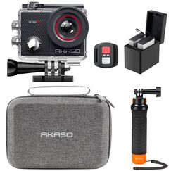 AKASO Action Cam 4K30FPS 20MP mit Schwimmender Handgriff und Tasche WiFi 40M Unterwasserkamera Wasserdicht Ultra HD Touchscreen Einstellbar Weitwinkel EIS Actioncam mit 2.4G Fernbedienung