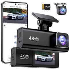 Topabol Dashcam Auto, 4K + 1080P Dashcam Auto Vorne Hinten, WiFi Dash Cam mit 64GB SD Karte, Dual Auto Kamera mit Nachtsicht, 170° Weitwinkel WDR, G-Sensor, Loop-Aufnahme, APP Steuerung, Max 256GB