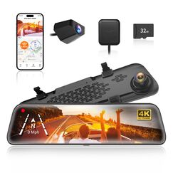 WOLFBOX 12" G840S 4K Spiegel Dashcam mit Rückfahrkamera, 5.8GHz WiFi Auto Kamera mit IPS-Touchscreen Dual Dash Cam Spiegel, Loop-Aufnahme und G-Sensor, Parküberwachung, GPS, kostenlose 32 GB-Karte