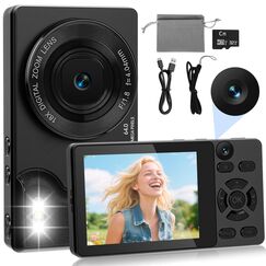 4K 64MP Digitalkamera mit Dual-Kameras Vorne und Hinten, Autofokus Kamera Fotokamera Kompakte Vlogging Kamera 2,8 Zoll Bildschirm, 18X Digitalzoom, 32G Karte für Kinder, Jugendliche (Dunkelgrau)