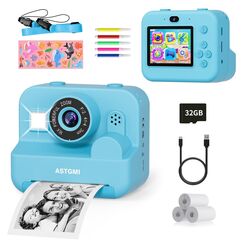 Sofortbildkamera Kinder Mit Selfie,kinderkamera 1080P HD Sofortdruck von Fotos,Geburtstagsgeschenk Weihnachten 5Geschenk Spielzeug ab 3 4 5 6 8 7 9 10 11 Jahre Mädchen Jungen (Blau)