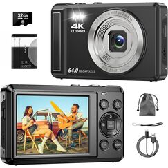 Digitalkamera 4K 64MP, 2.8 Zoll UHD Autofokus Kamera fotokamera, 32GB Karte & Akku,16X Digitalzoom Wiederaufladbare Tragbare Kompaktkameras mit Anfänger Jugendliche