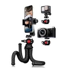 Lammcou Handy Stativ Flexibel, Flex Smartphone Gorilla Pod Tripod, Biegbar Octopus Dreibein mit Voll Schwenkbar Kugelneiger & XL Vertikal Hochkant Handyhalterung & Go Pro Adapter, Handystativ