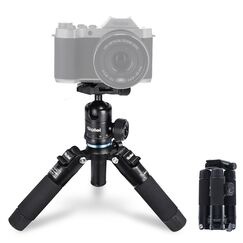 Rollei Compact Traveler Mini M1, Ministativ Kamera aus Aluminium 49cm Leichtes Desktop Reisestativ Klein mit Arca Swiss Kugelkopf Kompaktes Tischstativ für DSLR Schwarz, Stativ-Klein-Mini-Tripod