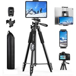 MACTREM Handy Stativ, Upgrade 165cm / 65" Kamera Stativ für Smartphone iPad, 360° Drehung Tragbar Tripod mit Fernauslöser Kompatibel für Tablet, Alle Handy, iPhone, Samsung, Camera, Gopro