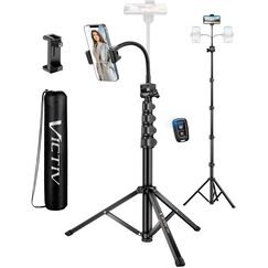 Victiv 197cm Hoch Handy Stativ, Flexibel Overhead Smartphone Stativ, mit 25cm Verstellbarer Schwanenhals, Fernauslöser für Selfies, Aluminium Kamera Phone Tripod für Sony DSLR & iPhone17 16 15 Pro Max