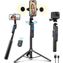 180CM Auto Face Tracking Stativ für Smartphone,360 Drehung Handy Stativ mit Licht,Handyhalterung für iPhone und Android,Selfie Stick Tripod für Reisen, Vlogging, Live-Streaming