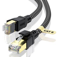 CABNEER Cat 8 Ethernet Kabel 10M, 40Gbps Netzwerkkabel Hochgeschwindigkeits 2000MHz Ethernet Kabel, Gigabit RJ45 Nylon Geflochtener LAN Kabel, Patchkabel für PS5/4 Router Modem
