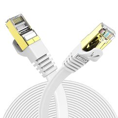 Veetop 15m Lan Kabel Cat 7 Netzwerkkabel Flach für 10 Gigabit Ethernet mit vergoldetem RJ45. Weiß