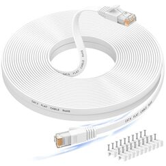 Nixsto Ethernet Kabel 20m, Cat 6 lan kabel 20meter High Speed, Netzwerkkabel, Flach Ethernet-Kabel mit Rj45-Anschluss für Router Modem, Aufwärtskompatibel mit Patchkabel Cat 8/7-Weiß