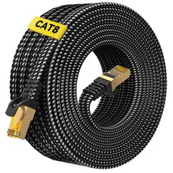 ARISKEEN Cat 8 Lan Kabel 15 Meter, Cat8 Geflochten Flach Hochgeschwindigkeit (40Gbps 2000Mhz/s) Gigabit Rj45 STP Geschirmtes Internet Netzwerk Lan Patch Kabel Draht für Router Modem Patch Panel