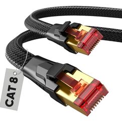 SNOWKIDS Cat 8 LAN kabel 3m, 40Gbps LAN Kabel Hochgeschwindigkeits 2000MHz S/FTP Ethernet Kabel Gigabit RJ45 Nylon geflochtener Vergoldeter Patchkabel für PS/5/4 Router Modem TV Switch Laptop