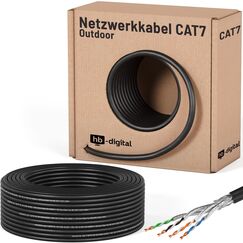 HB-DIGITAL 50m CAT 7 Netzwerkkabel Outdoor LAN Kabel Verlegekabel S/FTP AWG23 doppelt geschirmt PiMF reines Kupfer max 10Gbit/s Netzwerk Installation Ethernet Datenkabel für Außenbereich - Schwarz