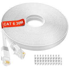 LAN Kabel 30 meter Weiß, Lang Netzwerkkabel Flach, Hochgeschwindigkeits Gigabit Ethernet Kabel, Cat6 RJ45 Weiss Internet Patchkabel für Router, Switch, Modem, Laptop, PS5, PS4, Smart TV, Xbox One