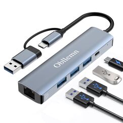 Obllemn USB LAN Adapter 1000M,USB C auf Ethernet Adapter RJ45 Gigabit Netzwerkadapter mit 3 *USB 3.0 & Type-C Ports, LAN NetzwerkAdapter für PS4/5/Windows XP/MAC/Linux/Chromebook,MacBook