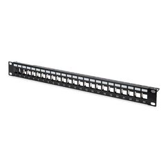 DIGITUS Patch-Panel – 24 Port – Modular – Geschirmt – 1HE 19 Zoll – Für Keystone-Module – Montage im Netzwerk- oder Serverschrank – Patch-Feld – Schwarz