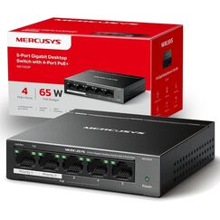 Mercusys MS105GP PoE Switch 5-Port Gigabit LAN Switch mit 4 PoE+ Ports (65 Watt, IEEE-802.3af/at PoE, lüfterlos, Plug-and-Play, Robustes Metallgehäuse)