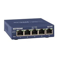 NETGEAR GS105GE LAN Switch 5 Port Netzwerk Switch (Plug-and-Play Gigabit Switch LAN Splitter, LAN Verteiler, Ethernet Hub, lüfterloses Metallgehäuse, ProSAFE Lifetime-Garantie), Blau