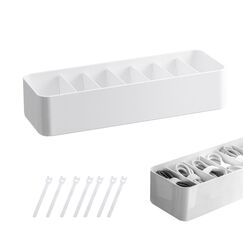 DoocliB Kabel Organizer Box,ohne Abdeckung,Datenkabel Organizer Weiß mit Verstellbaren Fächern,kabel aufbewahrungsbox mit 7 Kabelbindern für die Aufbewahrung auf dem Schreibtisch(1 stück)