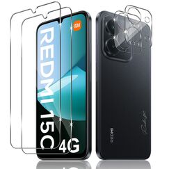 Yenwen Schutzfolie für Xiaomi Redmi 15C 5G / 4G für Panzerglas, 2 Stück Displayschutz mit 2 Stück Kameraschutz für Redmi 15 C, 9H Härte Schutzglas Handy Folie HD Klar Panzer Schutz Glas