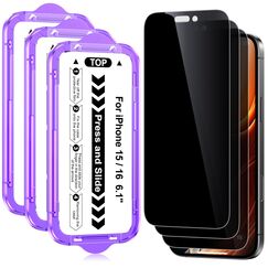 Ksleri 3 Stück für iPhone 16/ iPhone 15 für Panzerglas Sichtschutz, Anti-Spy Gehärtete Glas Schutzfolie, 9H Privacy Folie Displayschutz mit Auto-Installation Einfaches Installationswerkzeug, 6,1 Zoll