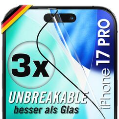 UTECTION 3X Panzerfolie [Besser als Glas] für iPhone 17 PRO - Unzerstörbarer Displayschutz - Perfekte passform - Schutzfolie mit ALLEN Hüllen kompatibel - Super Haptik & Kinderleichte Anbringung