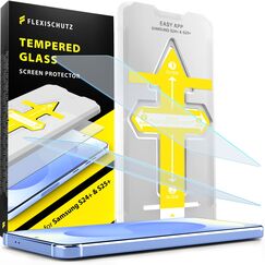 FlexiSchutz® Schutzglas für Samsung Galaxy S24 PLUS/ S25 PLUS Schutzfolie, Screen Protector, Glas Displayschutzfolie mit Praktischer Installationshilfe Displayschutz Glas Folie mit Schablone [2 Stück]