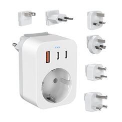Reiseadapter Weltweites Set, Internationaler Steckdosenadapter mit USB C (PD 20W), 6 Abnehmbare Reisestecker Travel Adapter für Südafrika/JAP/AUS/USA/EU/UK (Weltadapter+6 Aufsatz)