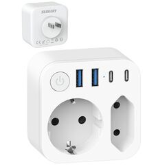 Deutschland Nach Japan Adapter Mit 4 USB (2 Typ-C), 2 Fach Reiseadapter, Reisestecker Schuko Auf Typ A für USA, Japan, Kanada, Weiß