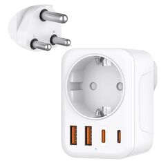 Denlane Adapter Südafrika, 5 in 1 Reiseadapter Südafrika mit 1 AC & 2 USB-C & 2 USB-A(3.4A), 3-Polig Stecker für Südafrika, Lesotho, Mosambik, Namibia, Swasiland, Simbabwe - Reisestecker Typ M