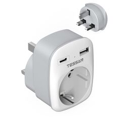 TESSAN Adapter England Deutschland Stecker, 3 in 1 Steckdosenadapter England mit USB C und USB A, 3250W UK Adapter, Reiseadapter UK, Reisestecker für Irland Malta Schottland, Reiseadapter Typ G