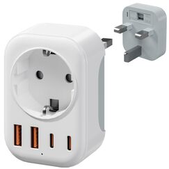 Bigfish Adapter England Deutschland Stecker mit 2 USB-C & 2 USB-A(3.4A), UK Adapter, Steckdosenadapter England, Reiseadapter UK Typ G für EU zu England/Schottland/Irland/Dubai/Maldives