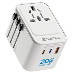 decqle Reiseadapter Weltweit, Universal Reisestecker mit 2 USB-C (PD 20W), 1 USB-A und 1 AC Steckdose, Internationaler Steckdosenadapter, AC Adapter Universaladapter für EU, UK, US, AU (Weiß)